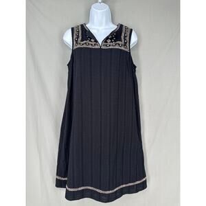J Jill Dress Womens XS Black Flowy Knee Length Boho Embroidered Pockets Casual